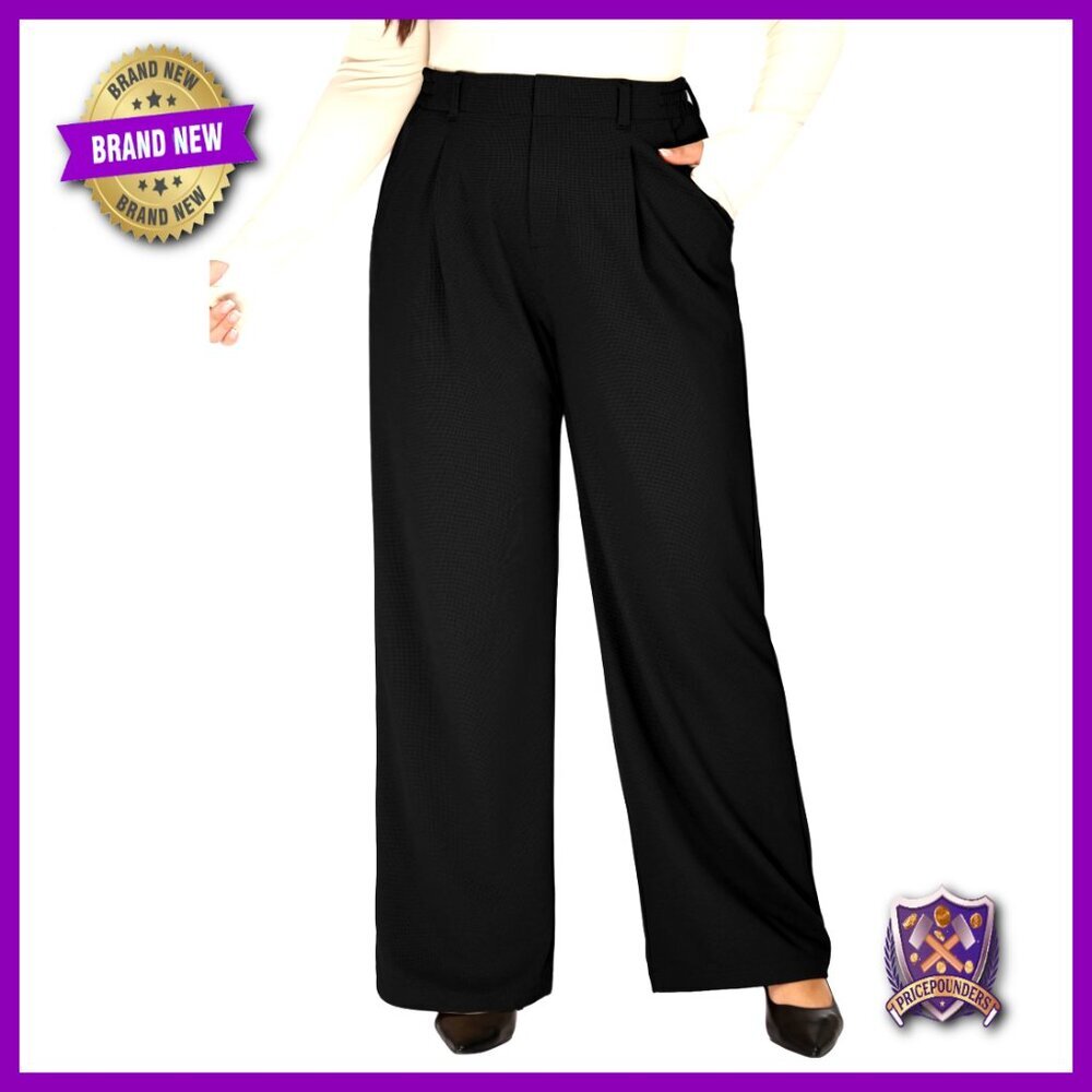 Plus Size Stretchy Work Pants High Waisted Wide Leg Pull On Business Casual